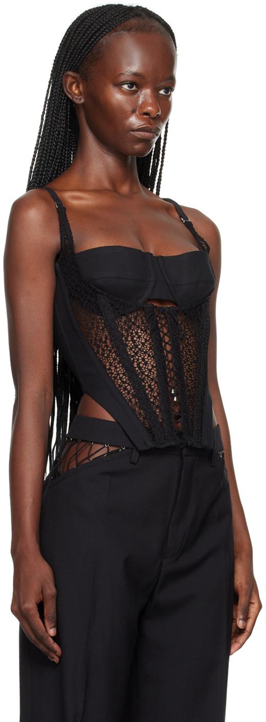 Black Lace-Up Corset Tank Top