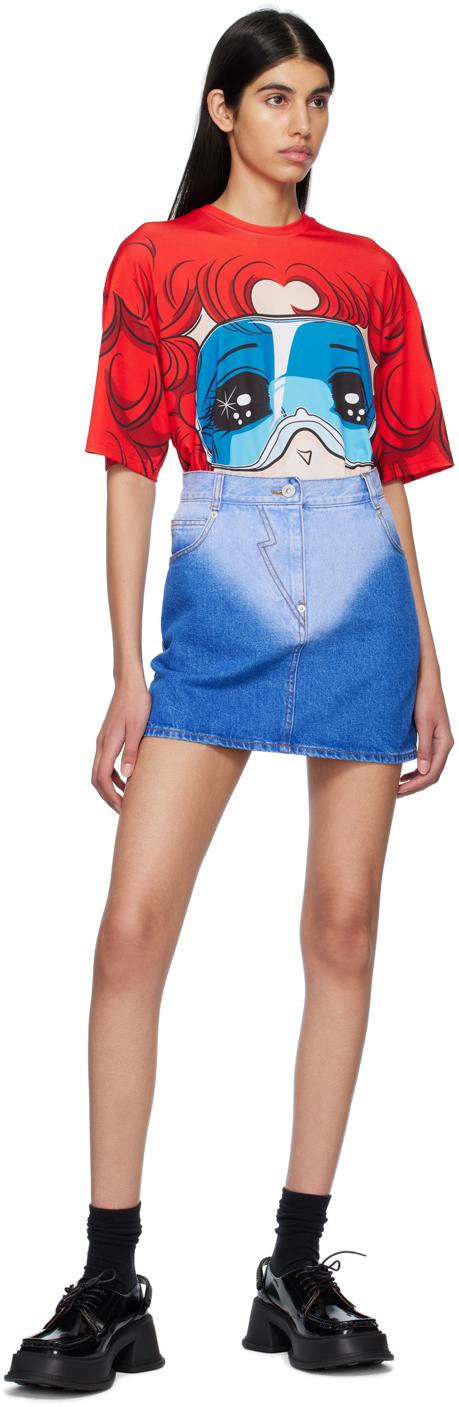 Blue Brief-Washed Denim Miniskirt