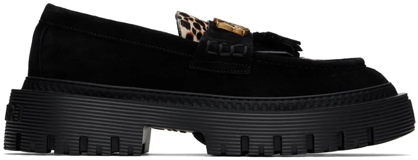 Black MA Tassle Leopard Jumbo Loafers