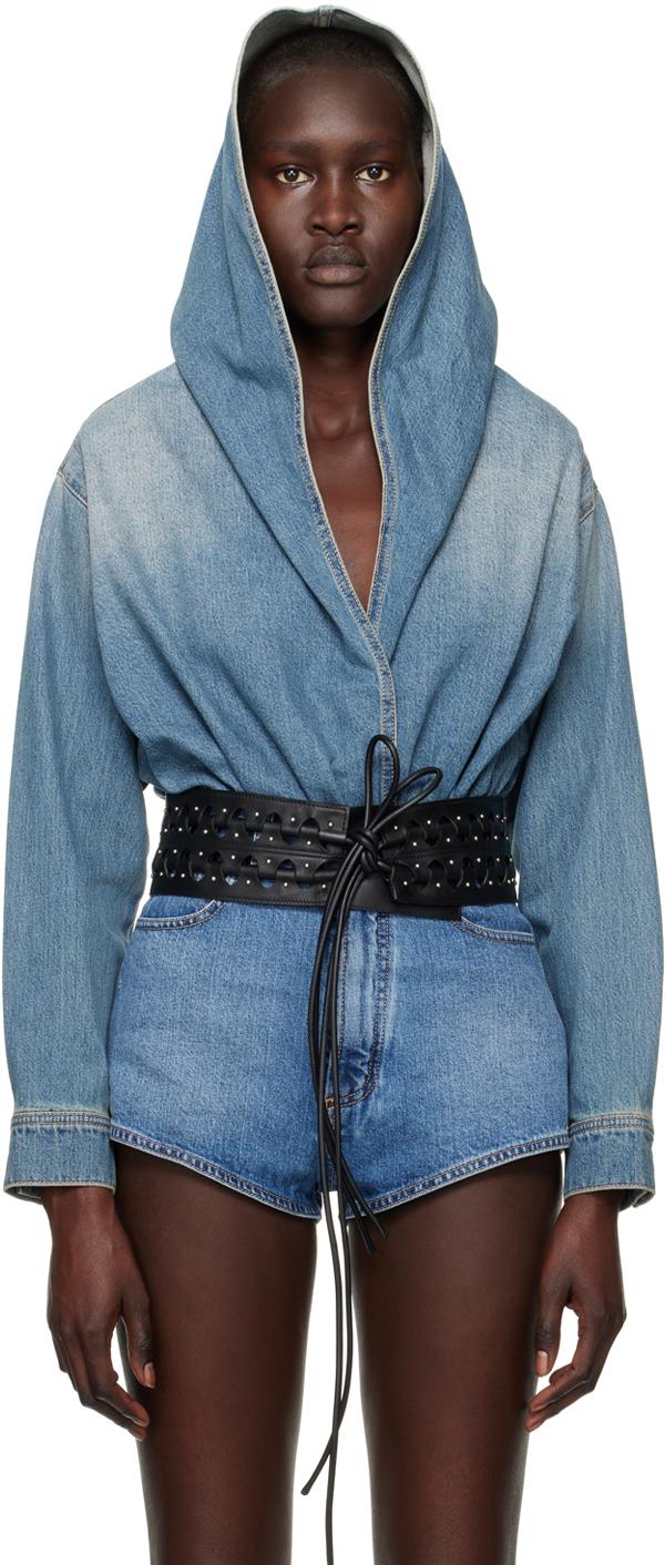 Blue Hooded Denim Bodysuit