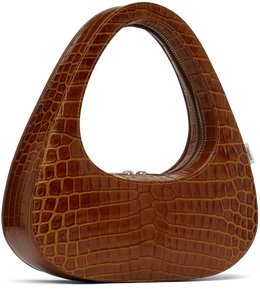 Brown Croco Baguette Swipe Bag