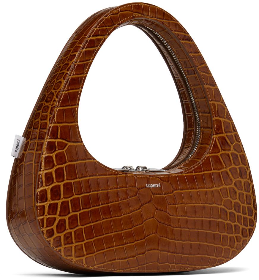 Brown Croco Baguette Swipe Bag