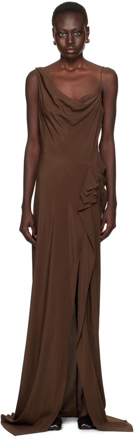 Brown Ruffled Maxi Dress