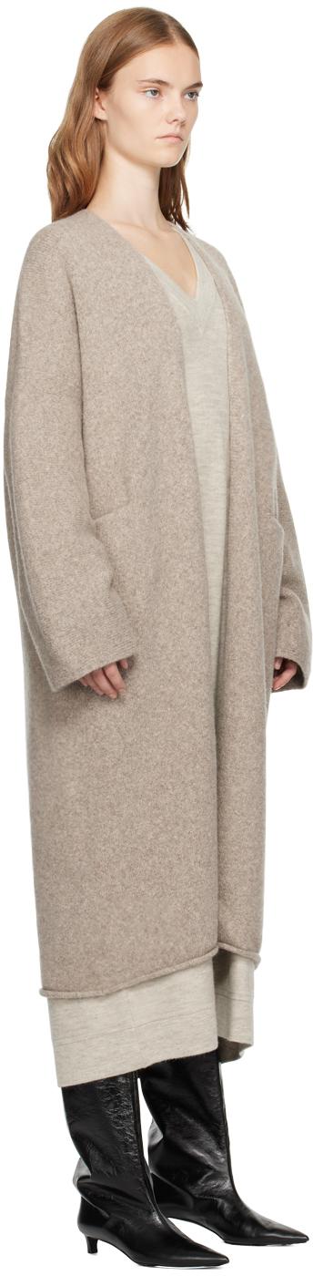 Beige Long Open Cardigan