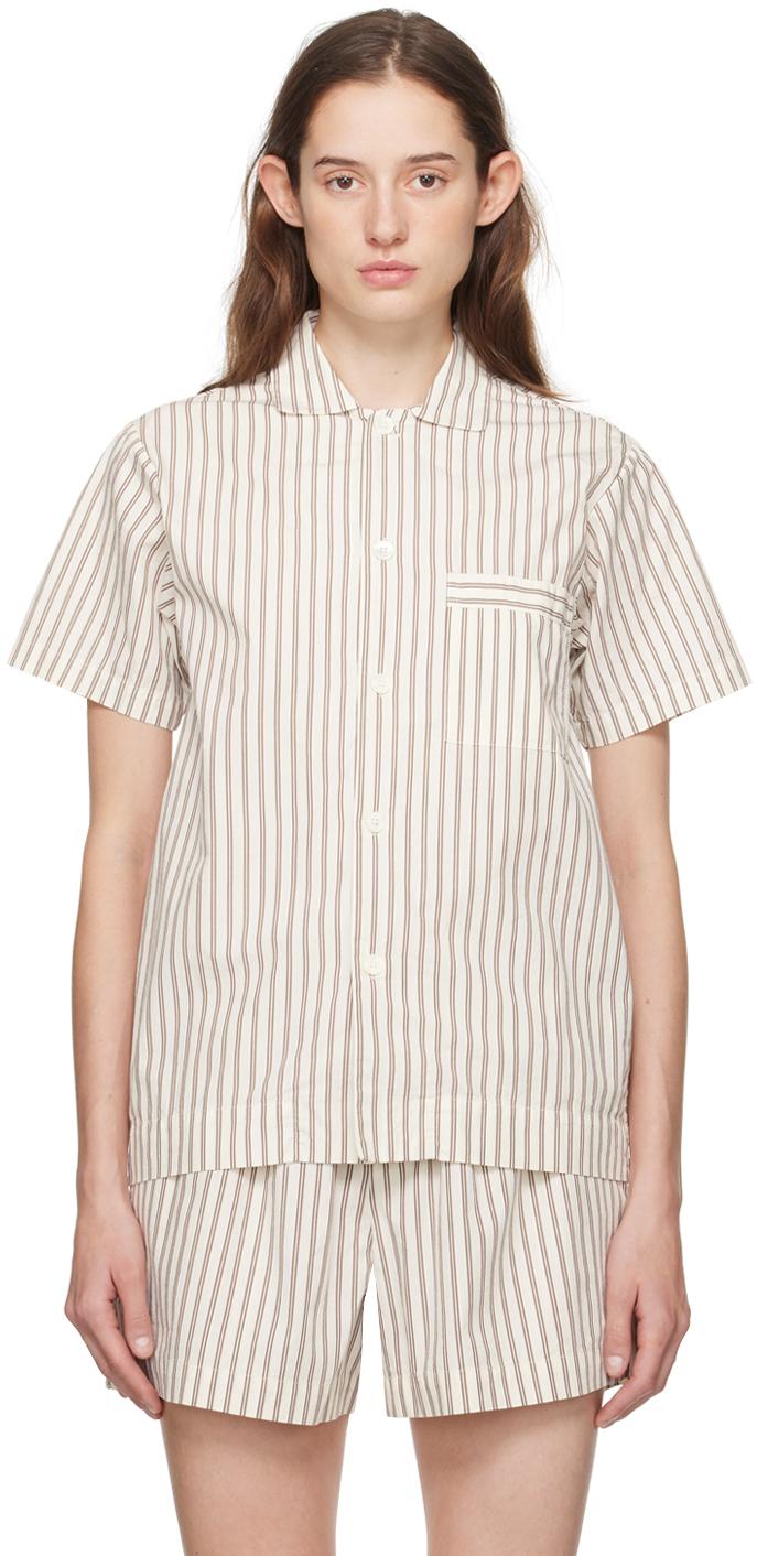 Off-White & Brown Short Sleeve Pyjama Shirt