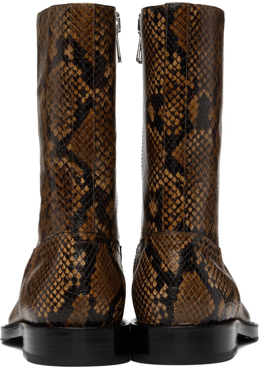 Tan Snake-Embossed Leather Boots