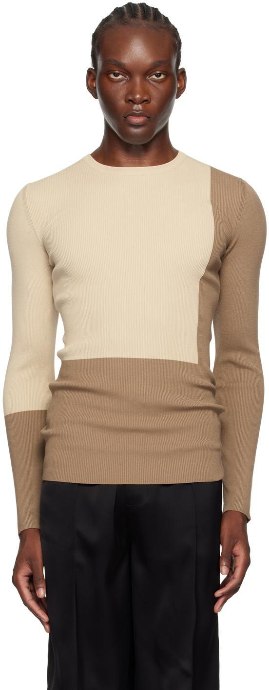 Beige & Tan Color Block Sweater