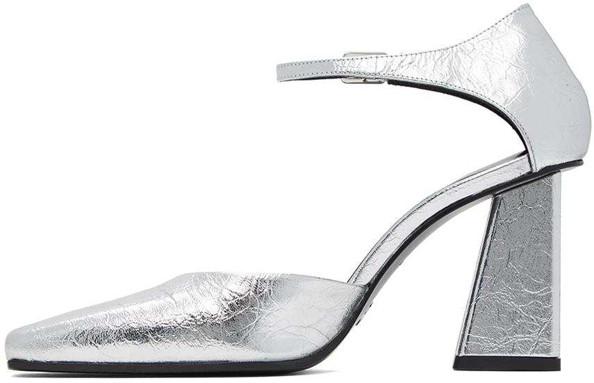 Silver Quad Ankle Strap Pumps