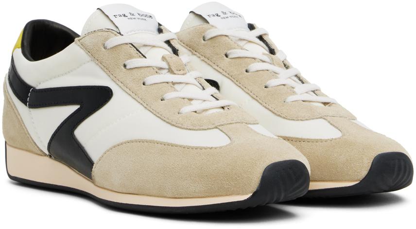 White & Beige Retro Runner Slim Sneakers