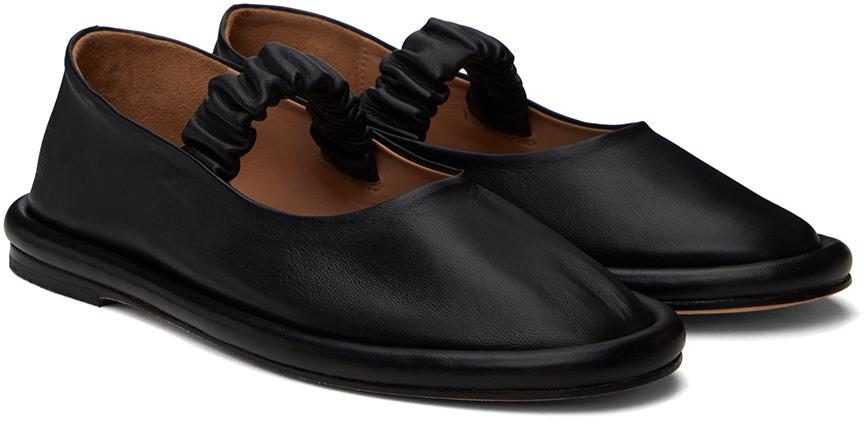 Black Ruche Ballerina Flats