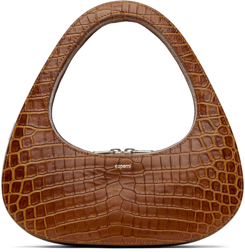 Brown Croco Baguette Swipe Bag