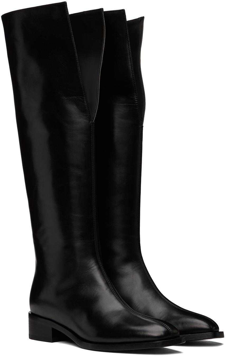 Black V-Neck Tall Boots