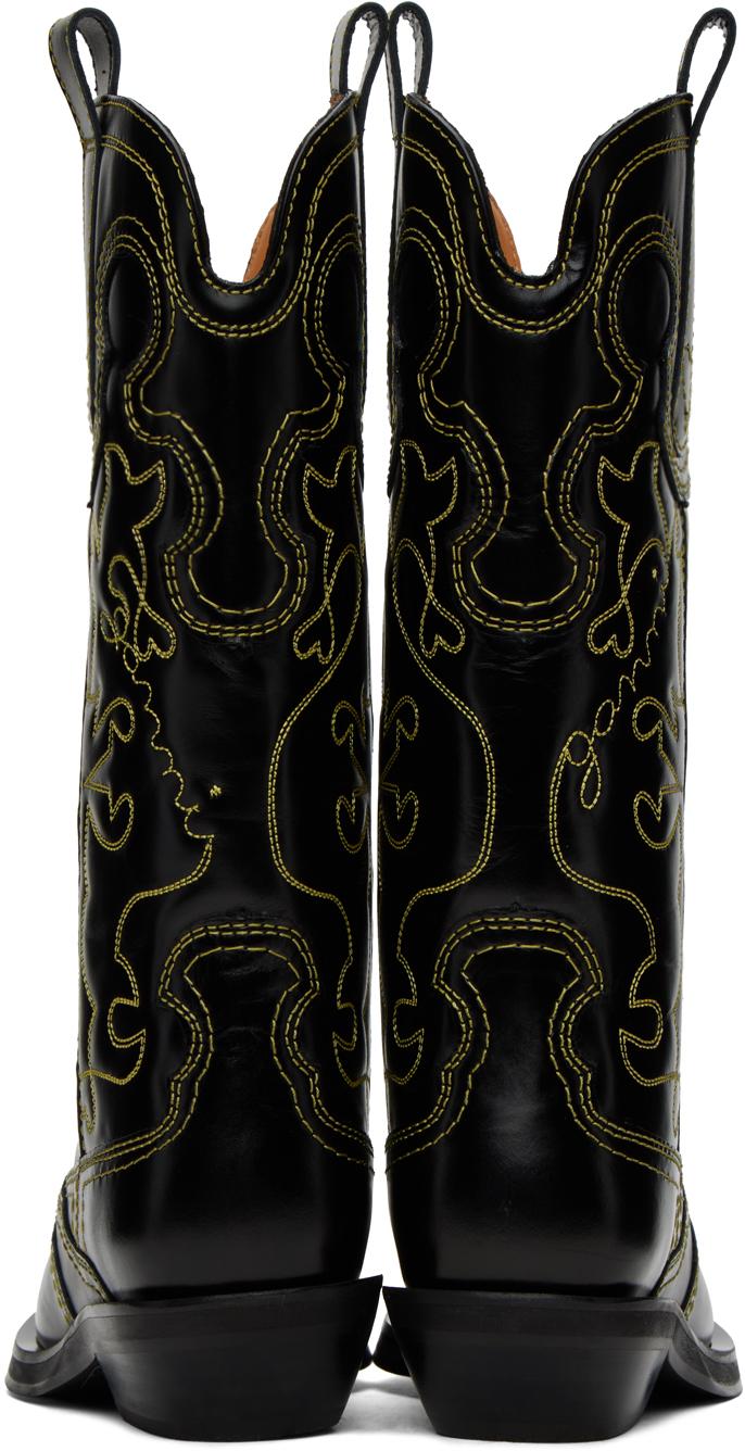 Black Mid Shaft Embroidered Western Boots