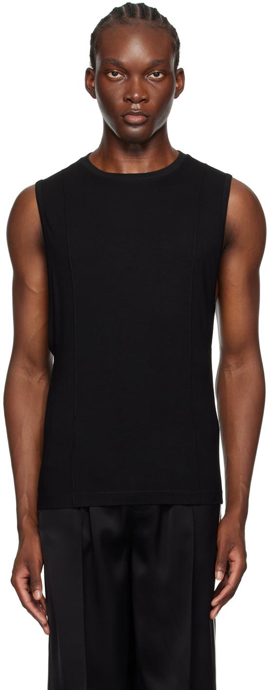 Black Creased Muscle Tank Top