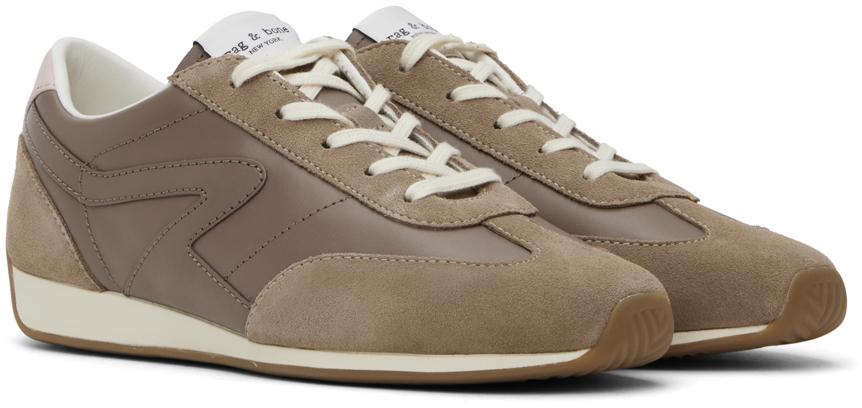 Taupe Slim Suede Retro Runner Sneakers