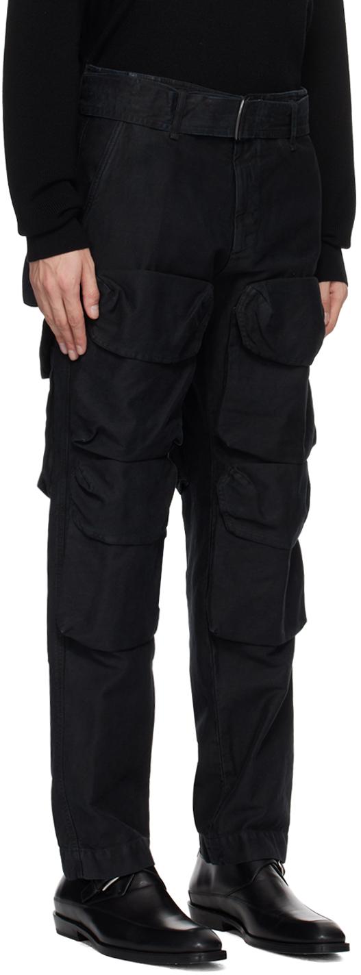 Black Garment-Dyed Cargo Pants