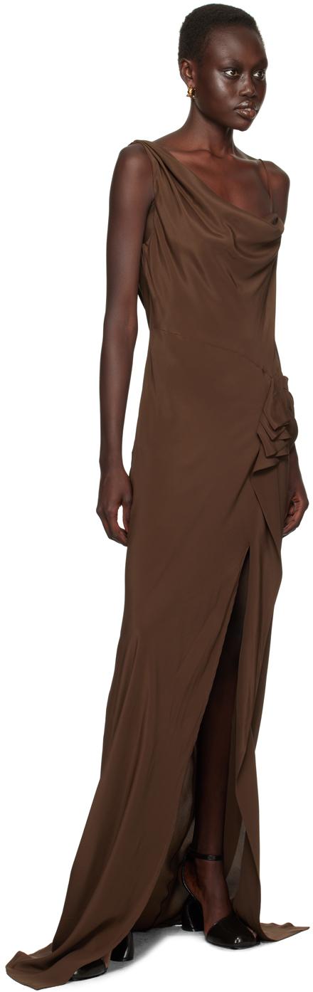 Brown Ruffled Maxi Dress