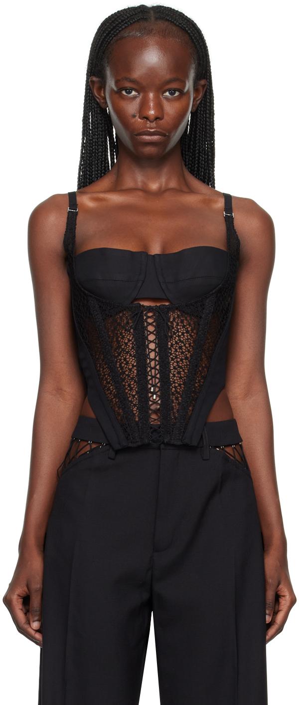 Black Lace-Up Corset Tank Top