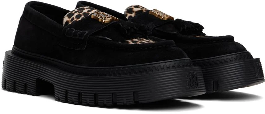 Black MA Tassle Leopard Jumbo Loafers