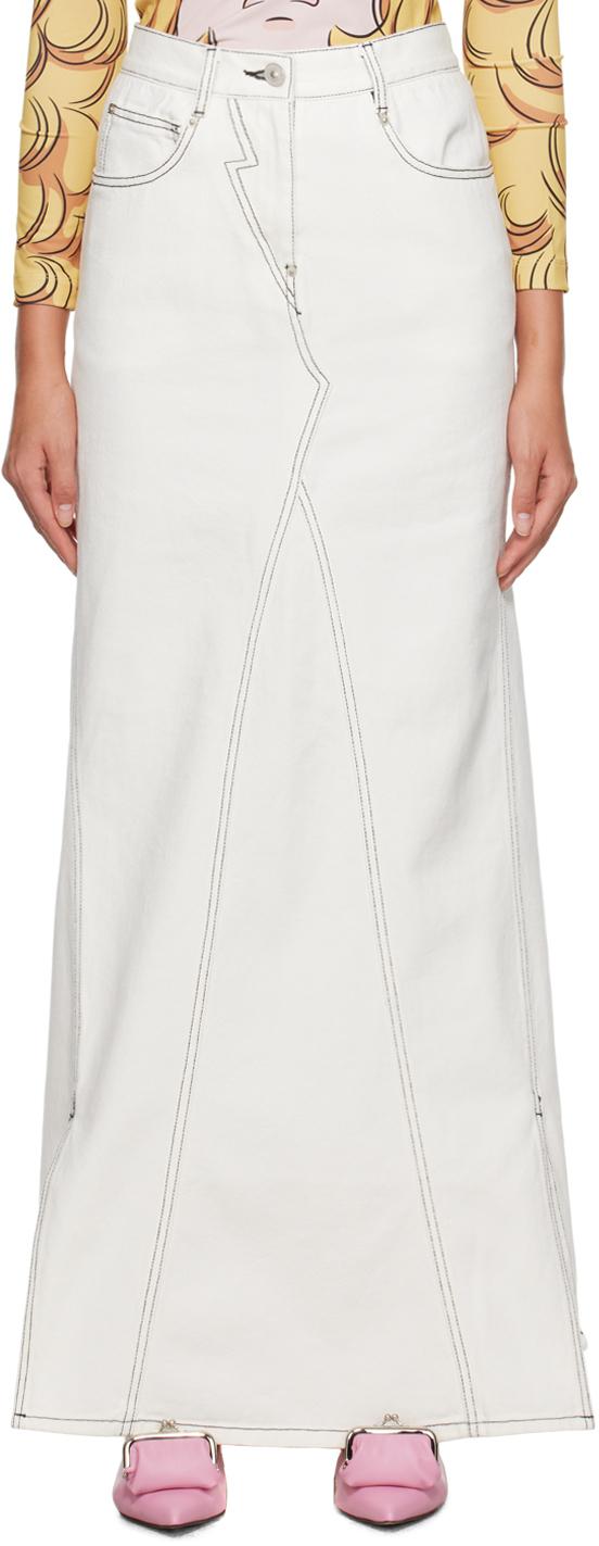 White Vented Denim Maxi Skirt