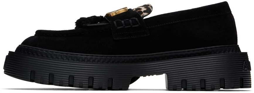 Black MA Tassle Leopard Jumbo Loafers