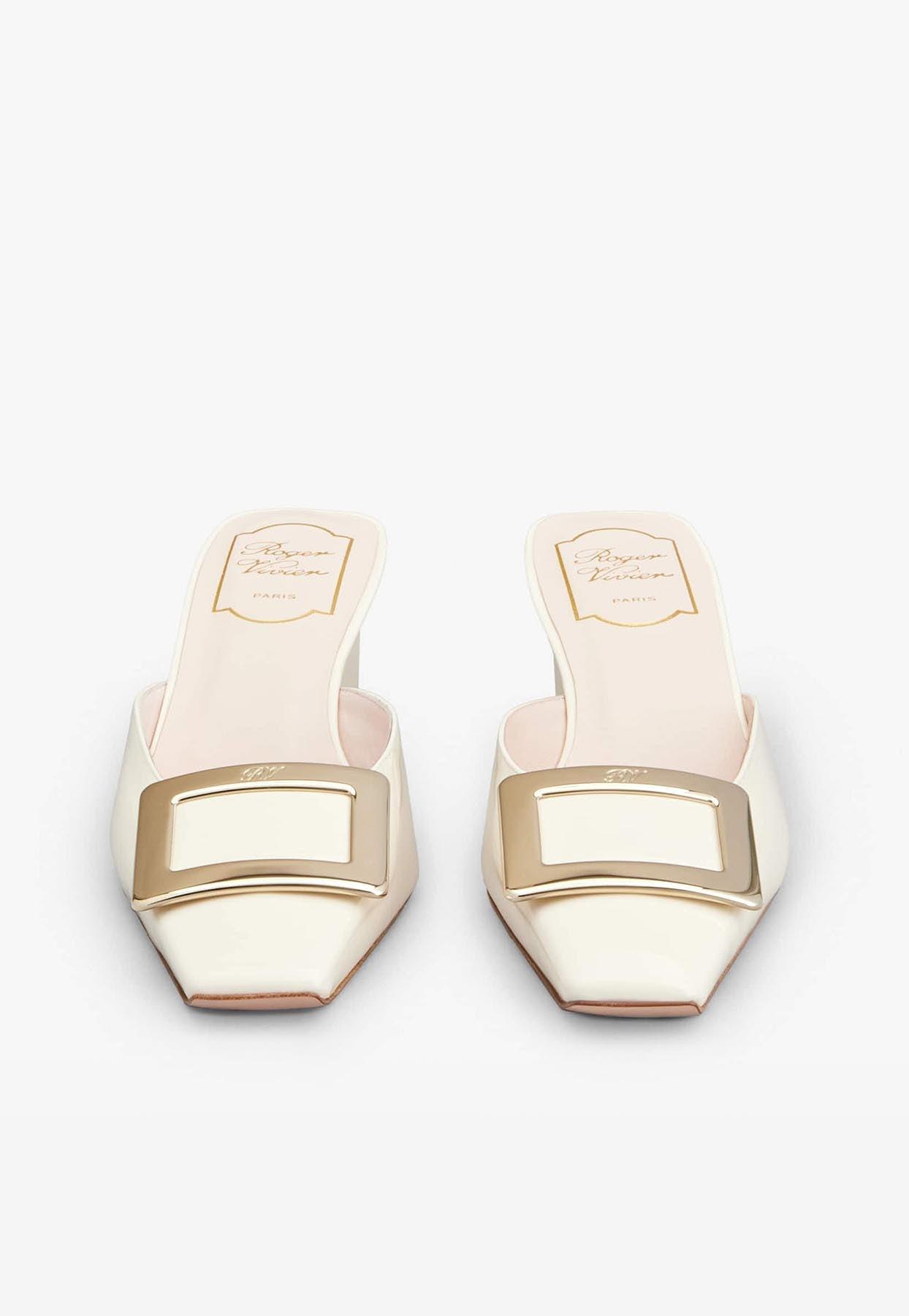 Belle Vivier 45 Metal Buckle Mules in Patent Leather