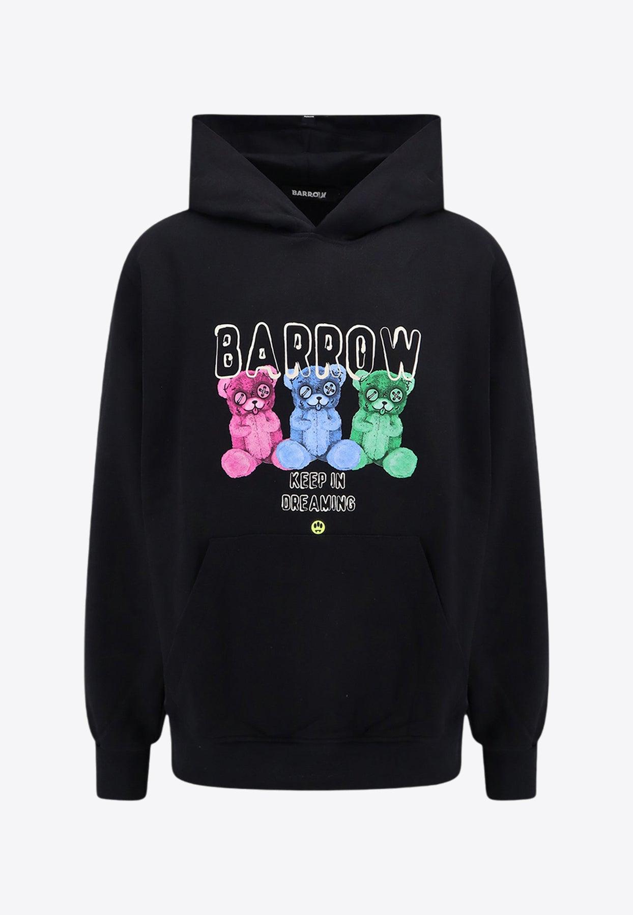 Bear and Logo Print Hooded Sweatshirt