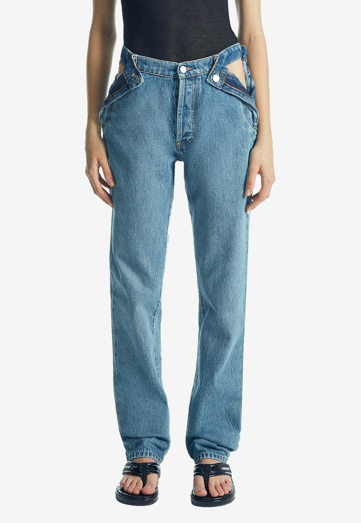 Open Hip Straight-Leg Jeans