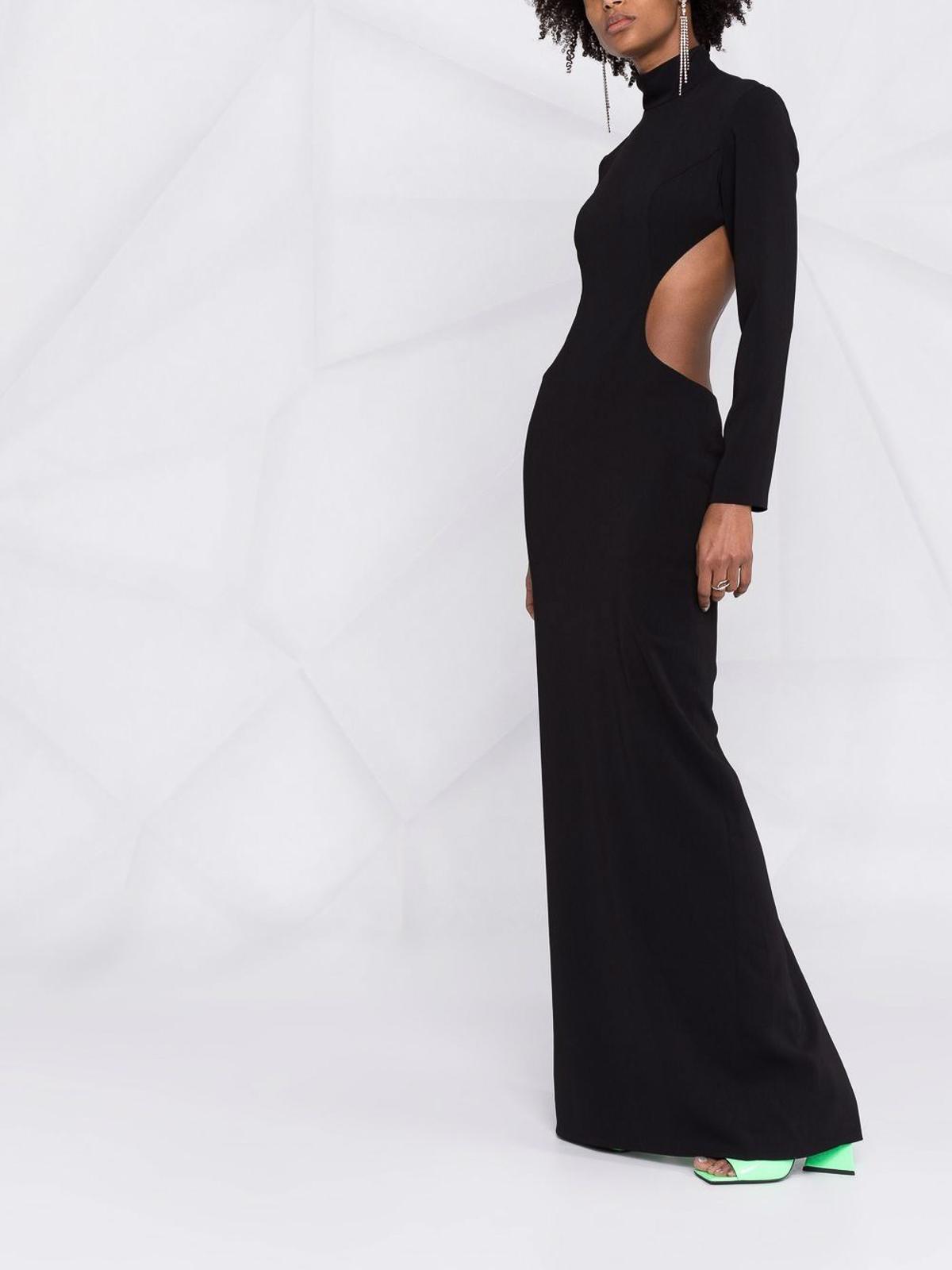 Slit detail silk crepe long dress