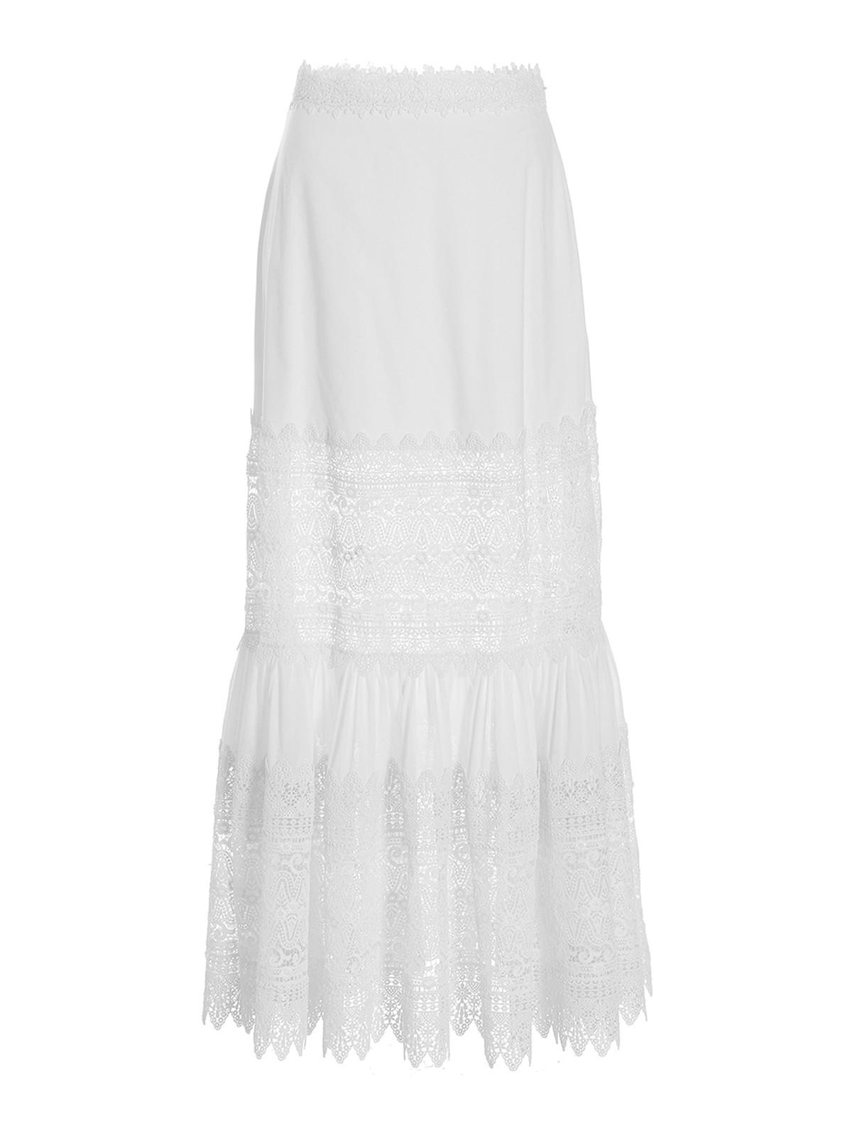 Cotton skirt with long style lace inserts