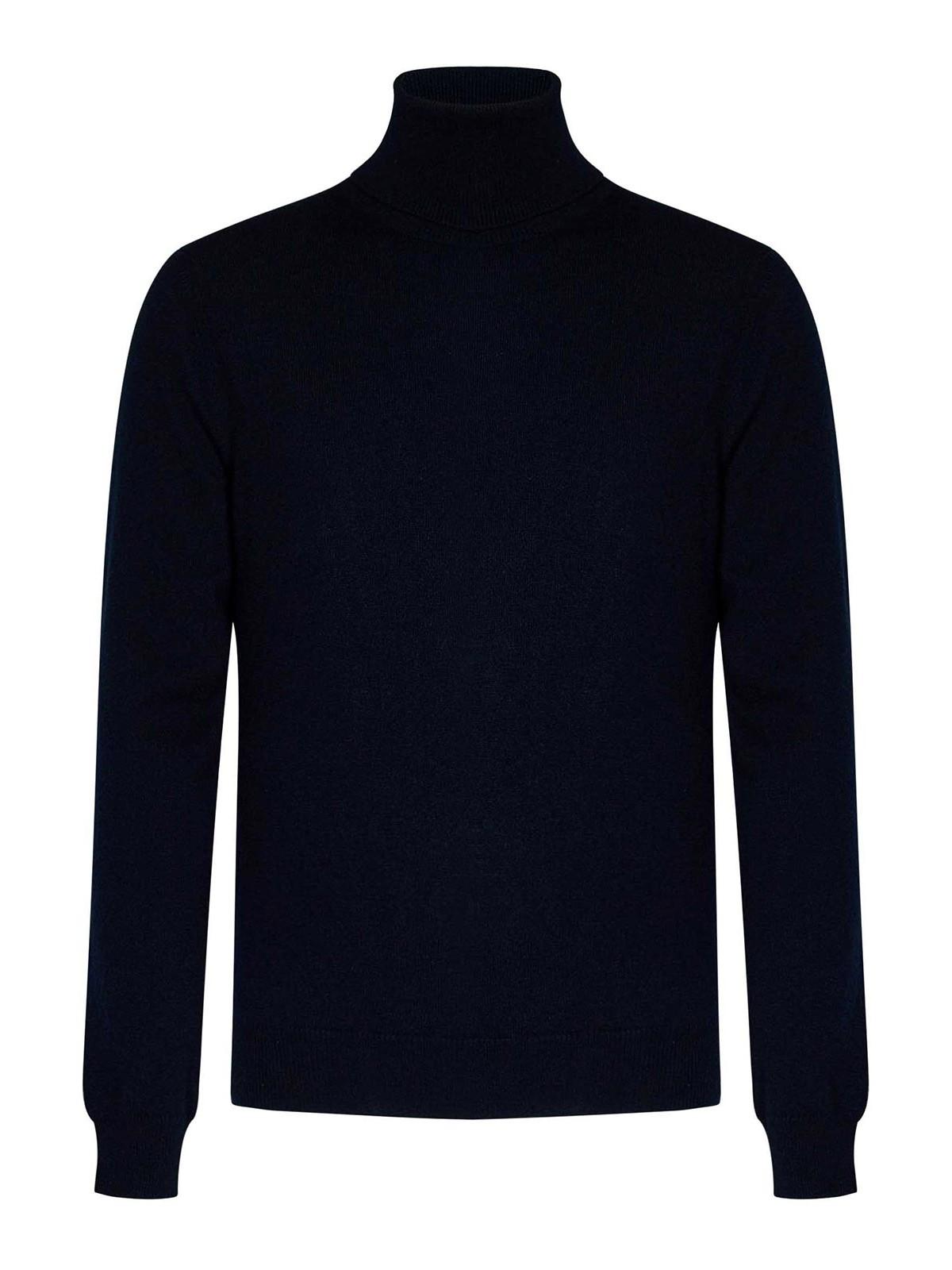 Blue Cashmere Knit Turtleneck Sweater