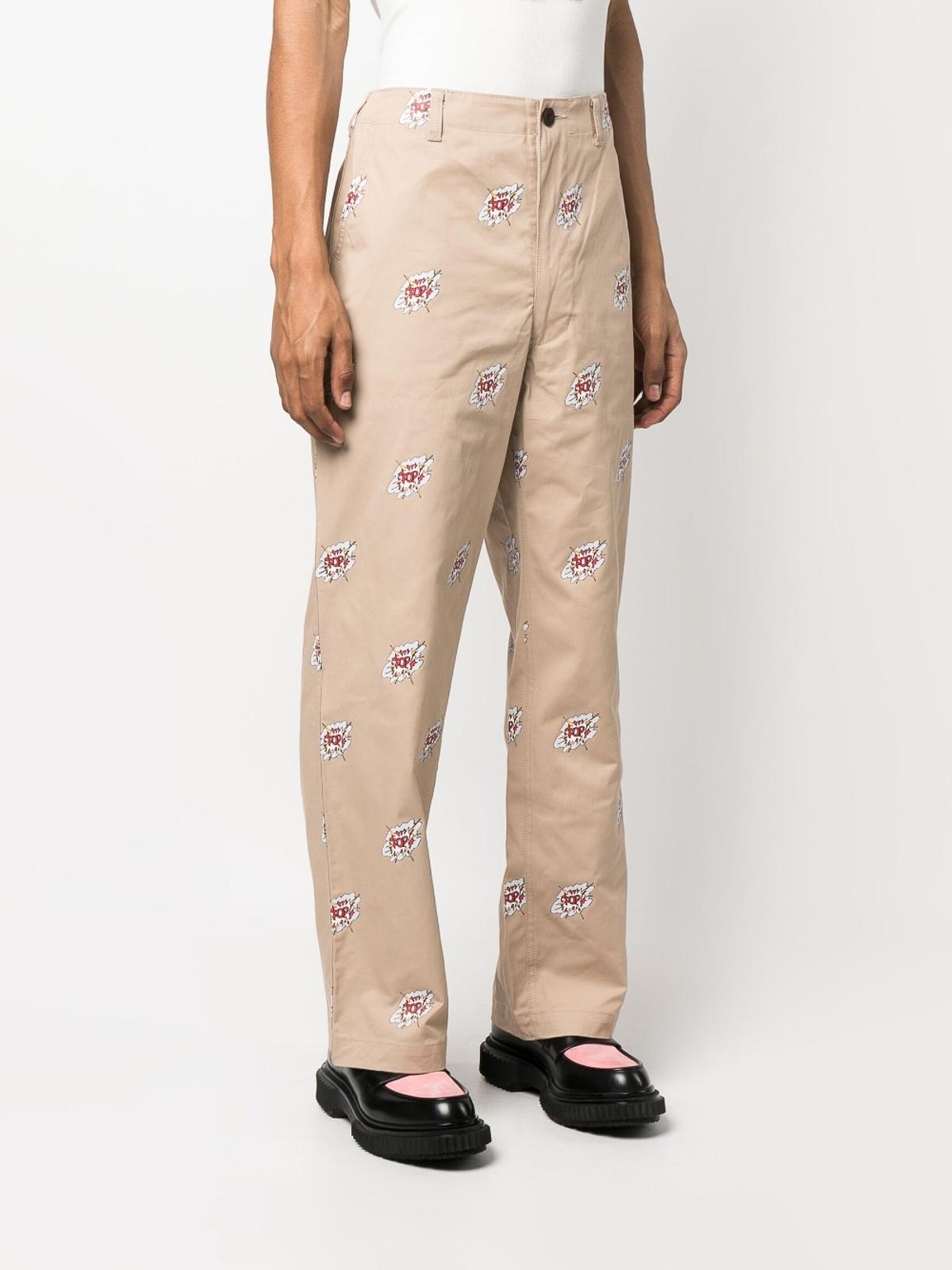 Graphic-print cotton trousers