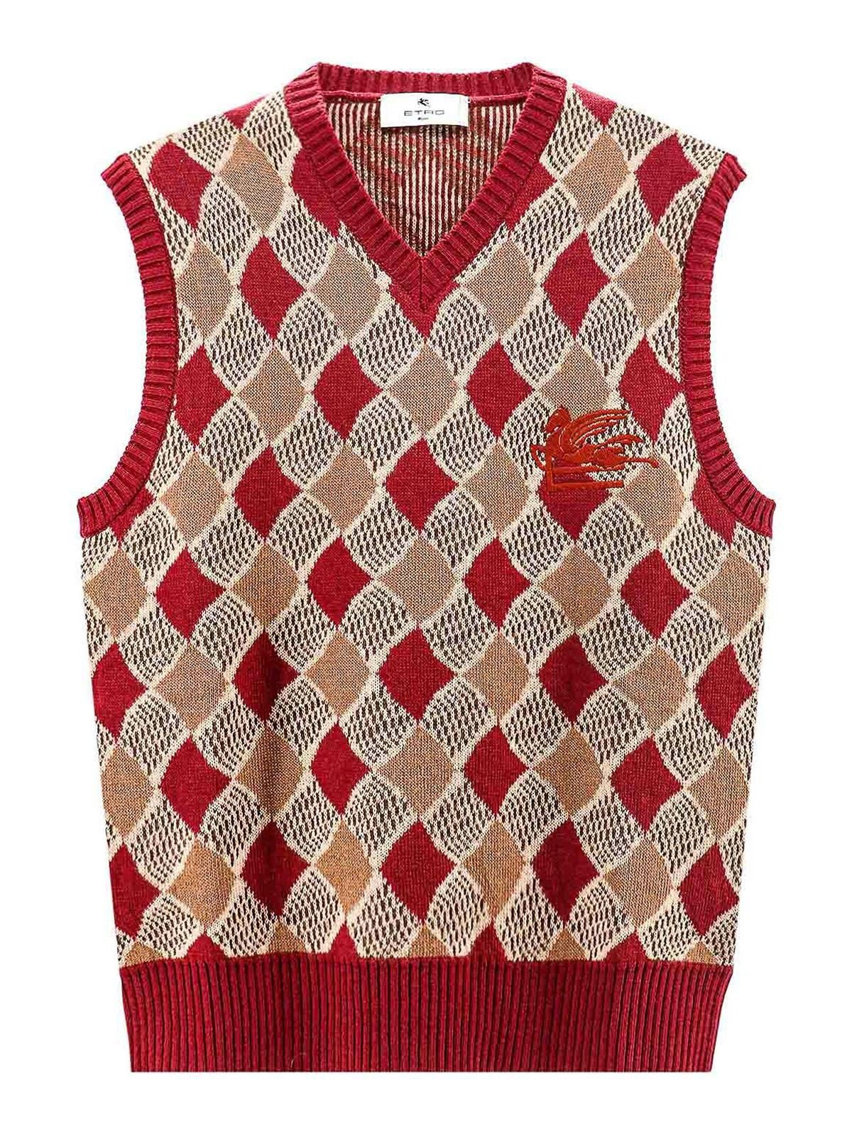 Wool vest with embroidered etro pegaso logo