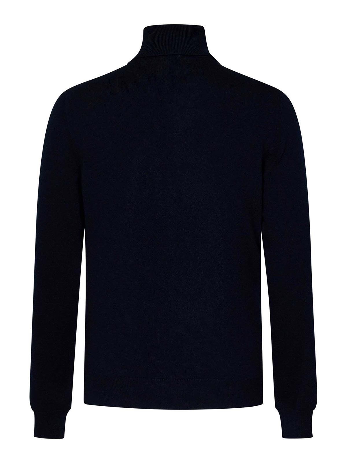 Blue Cashmere Knit Turtleneck Sweater