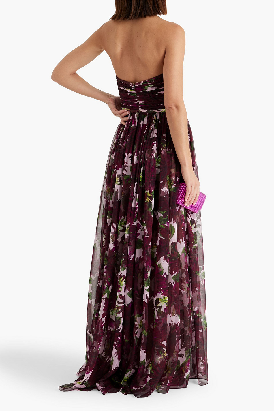 Strapless floral-print silk-chiffon gown