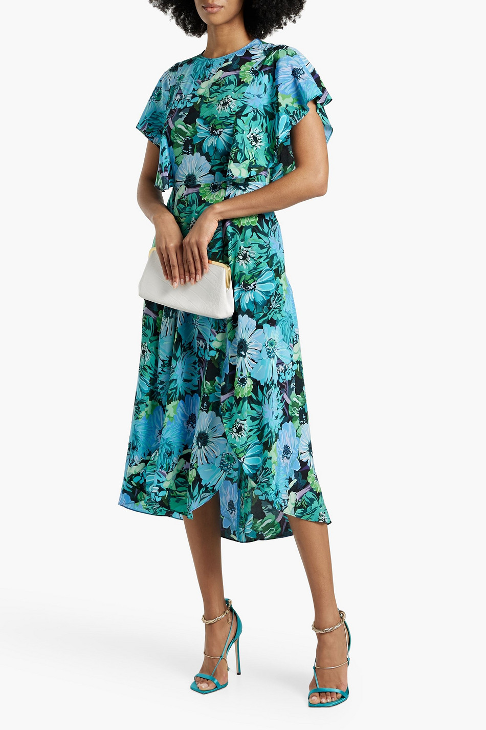 Floral-print silk crepe de chine midi dress