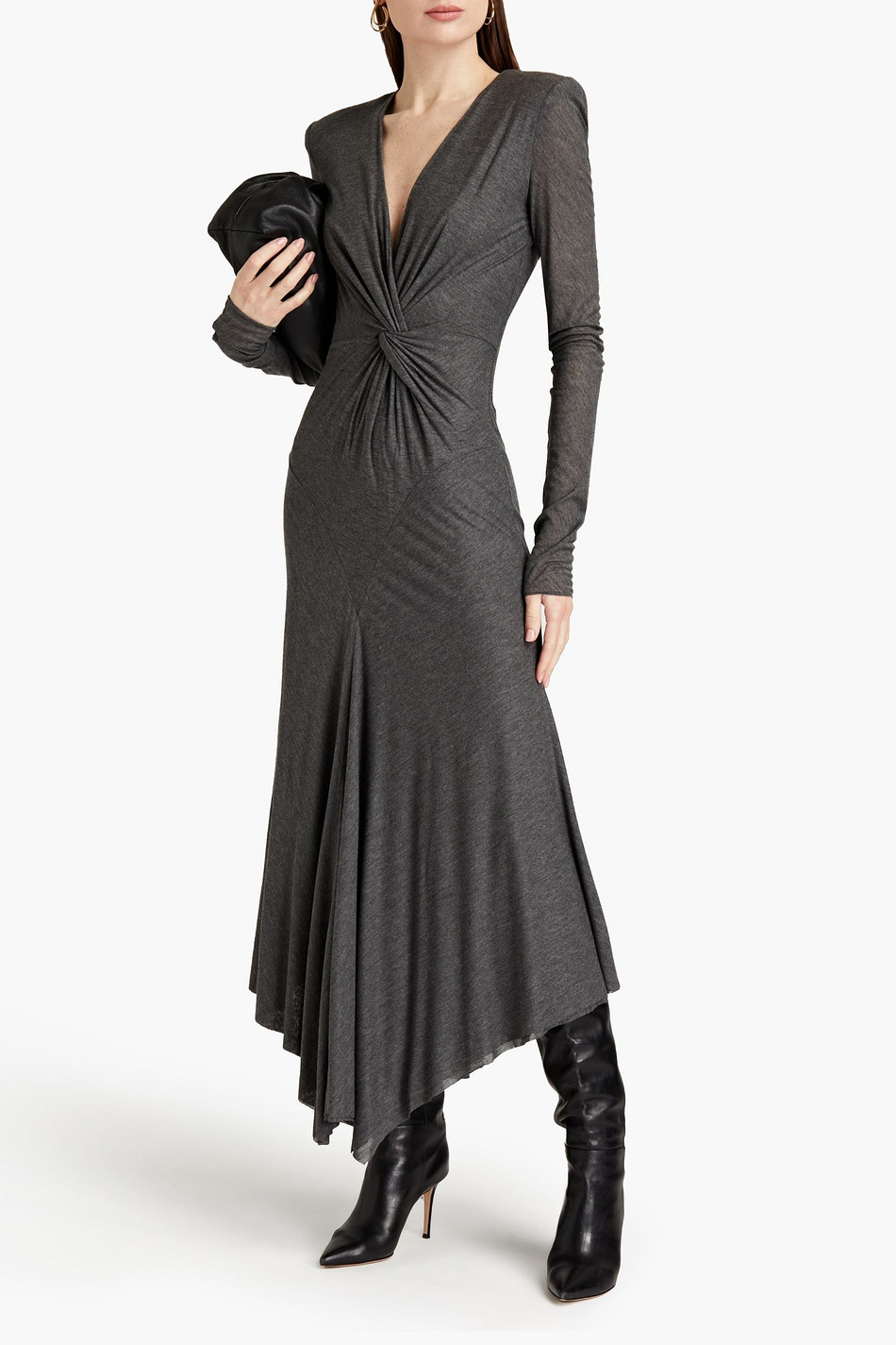 Asymmetric twisted modal-jersey midi dress