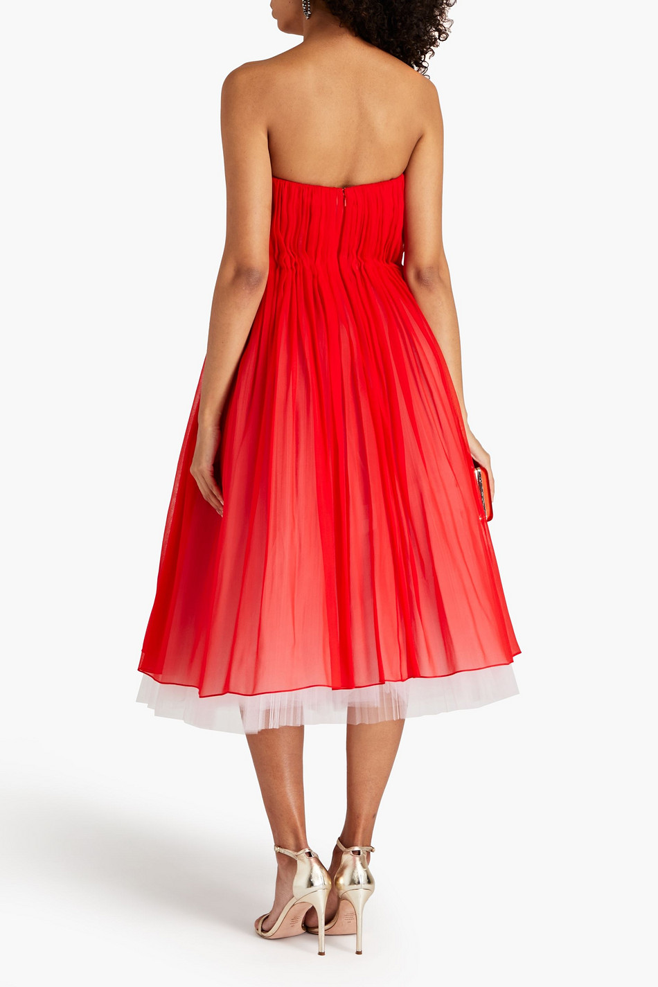 Strapless plissé silk-chiffon and tulle midi dress