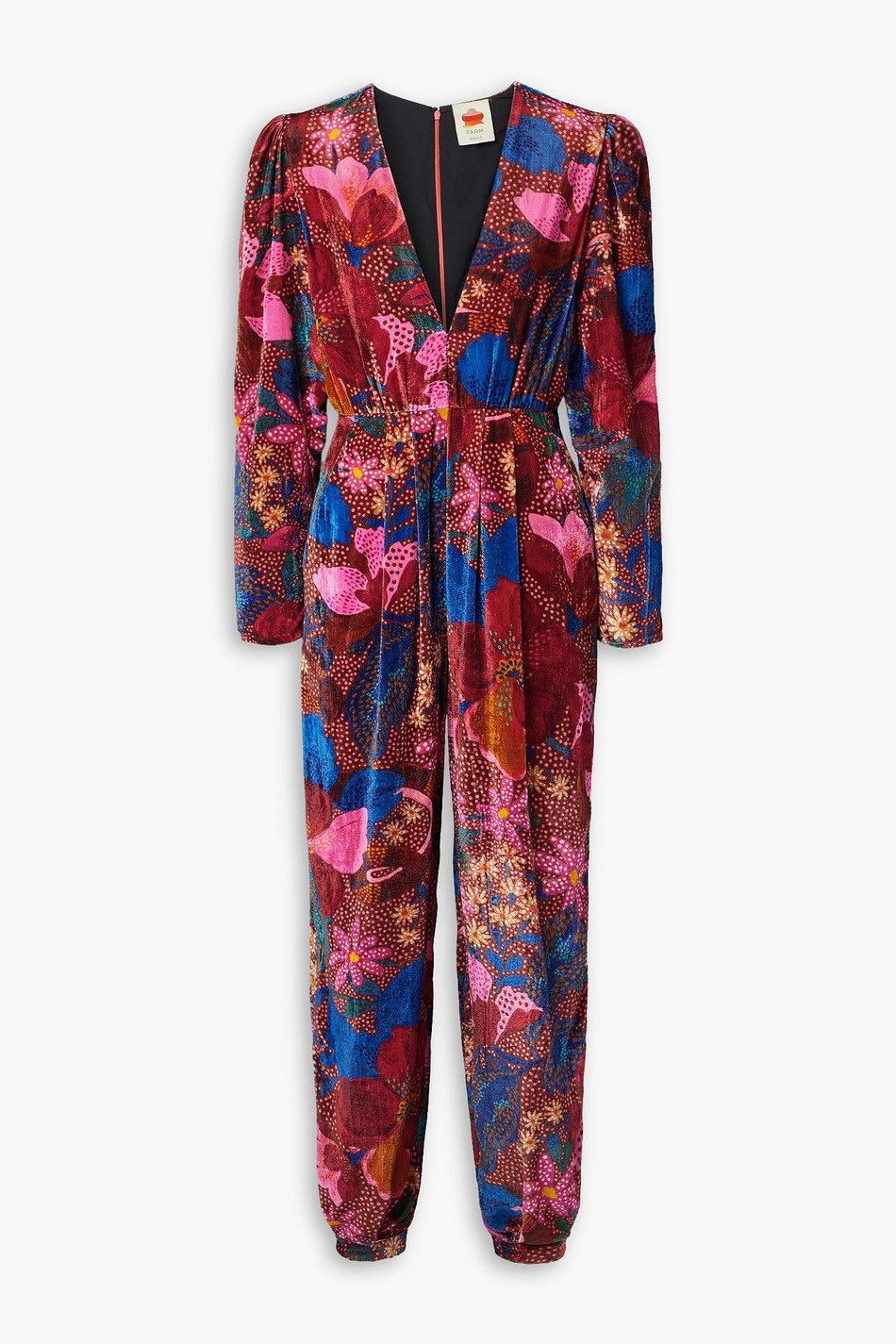 Floral-print velvet jumpsuit