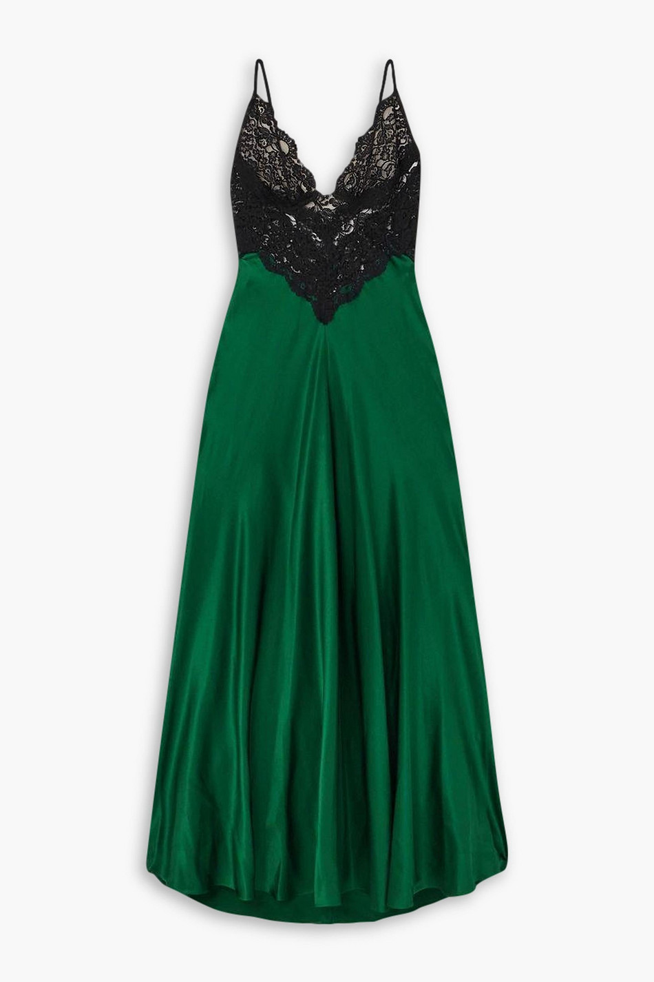 Silk-satin and cotton-blend lace maxi dress