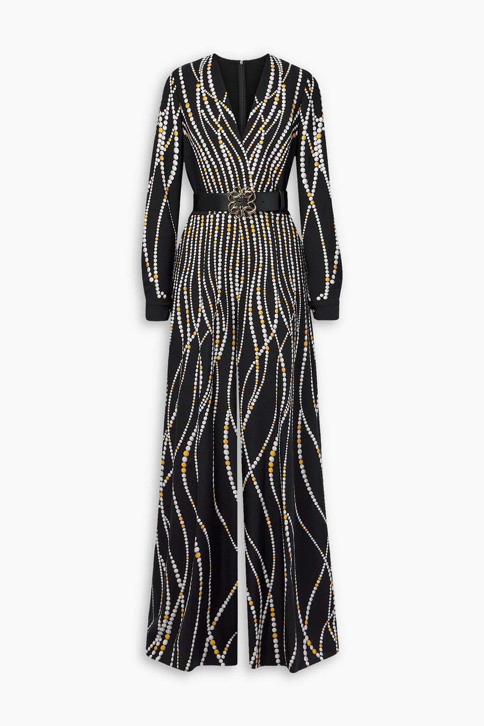 Belted printed cady wide-leg jumpsuit