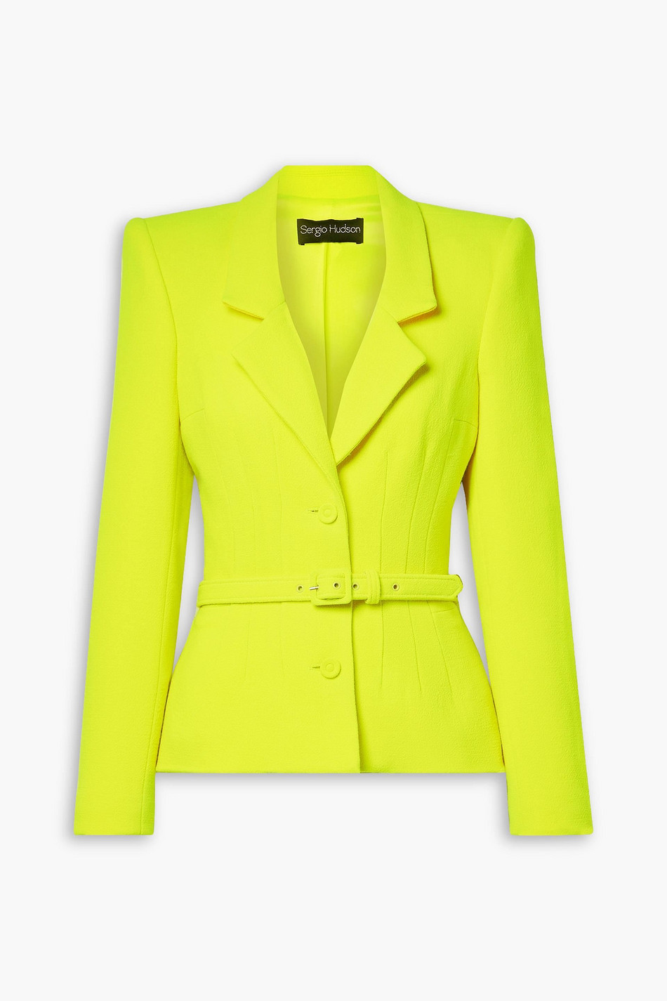 Belted neon wool-crepe blazer