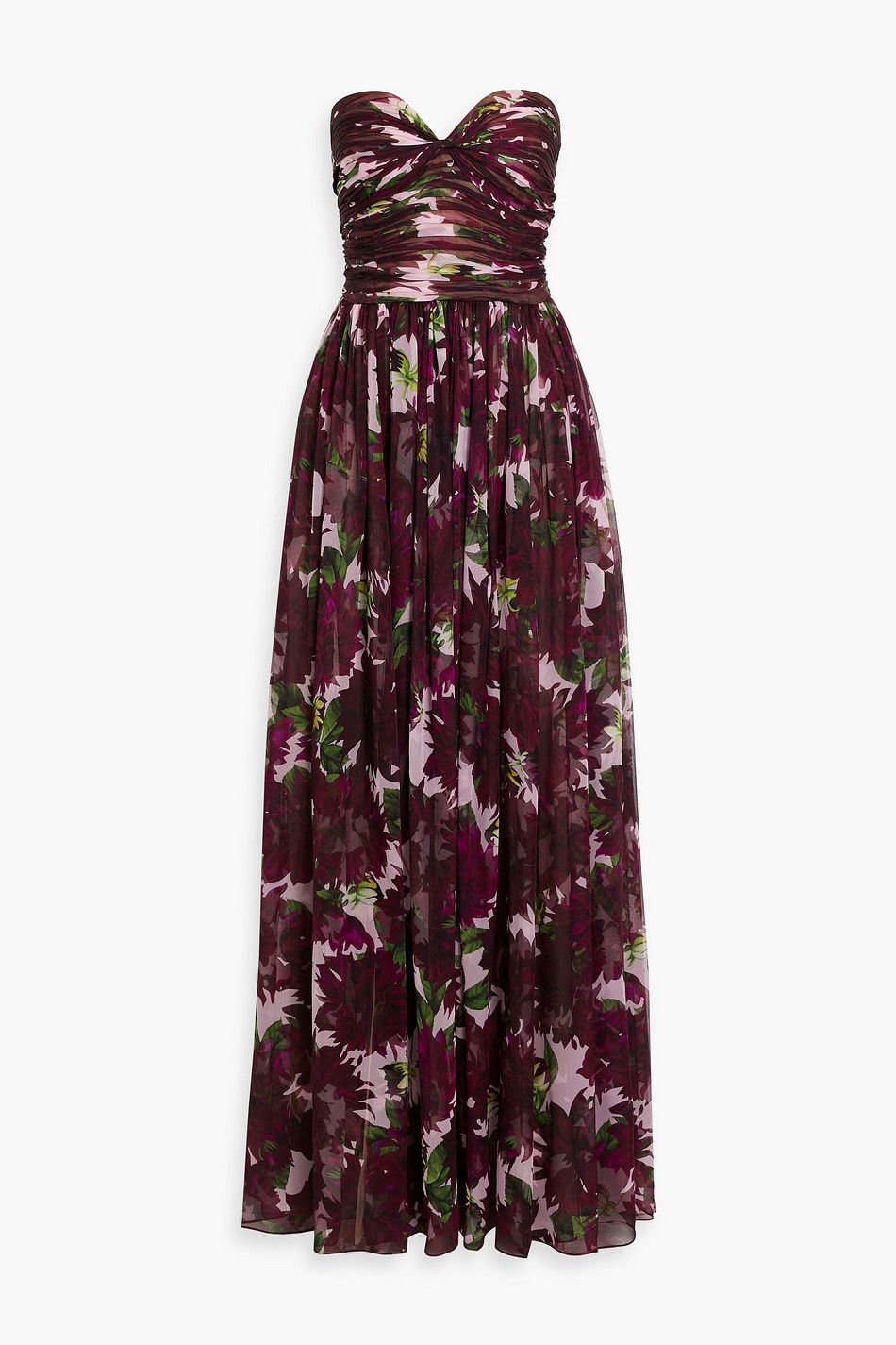 Strapless floral-print silk-chiffon gown