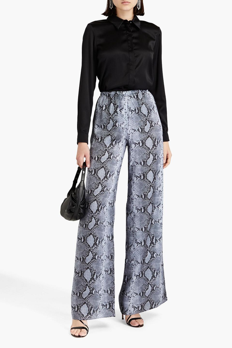 Snake-print satin wide-leg pants