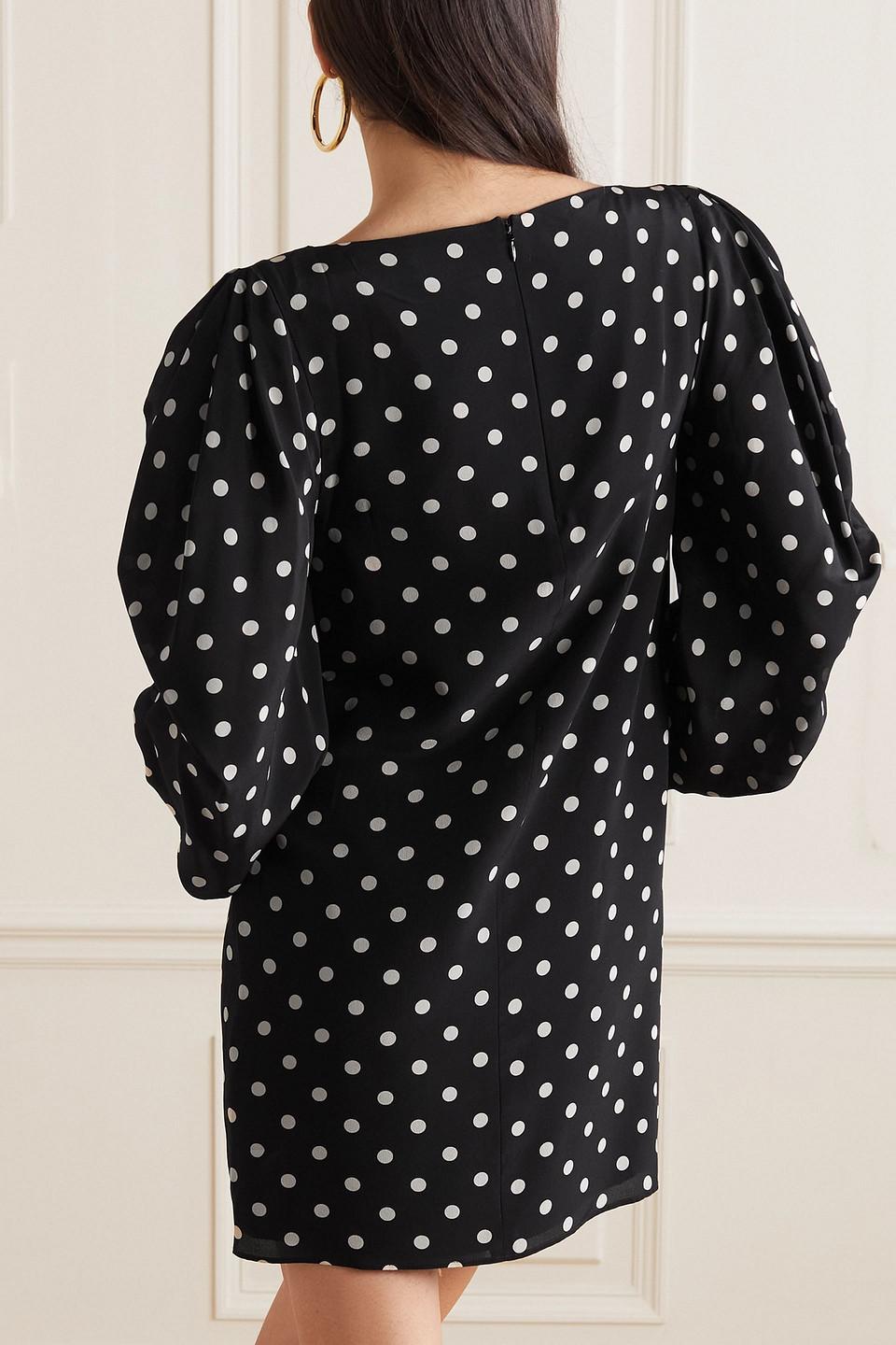 Gathered polka-dot silk crepe de chine mini dress