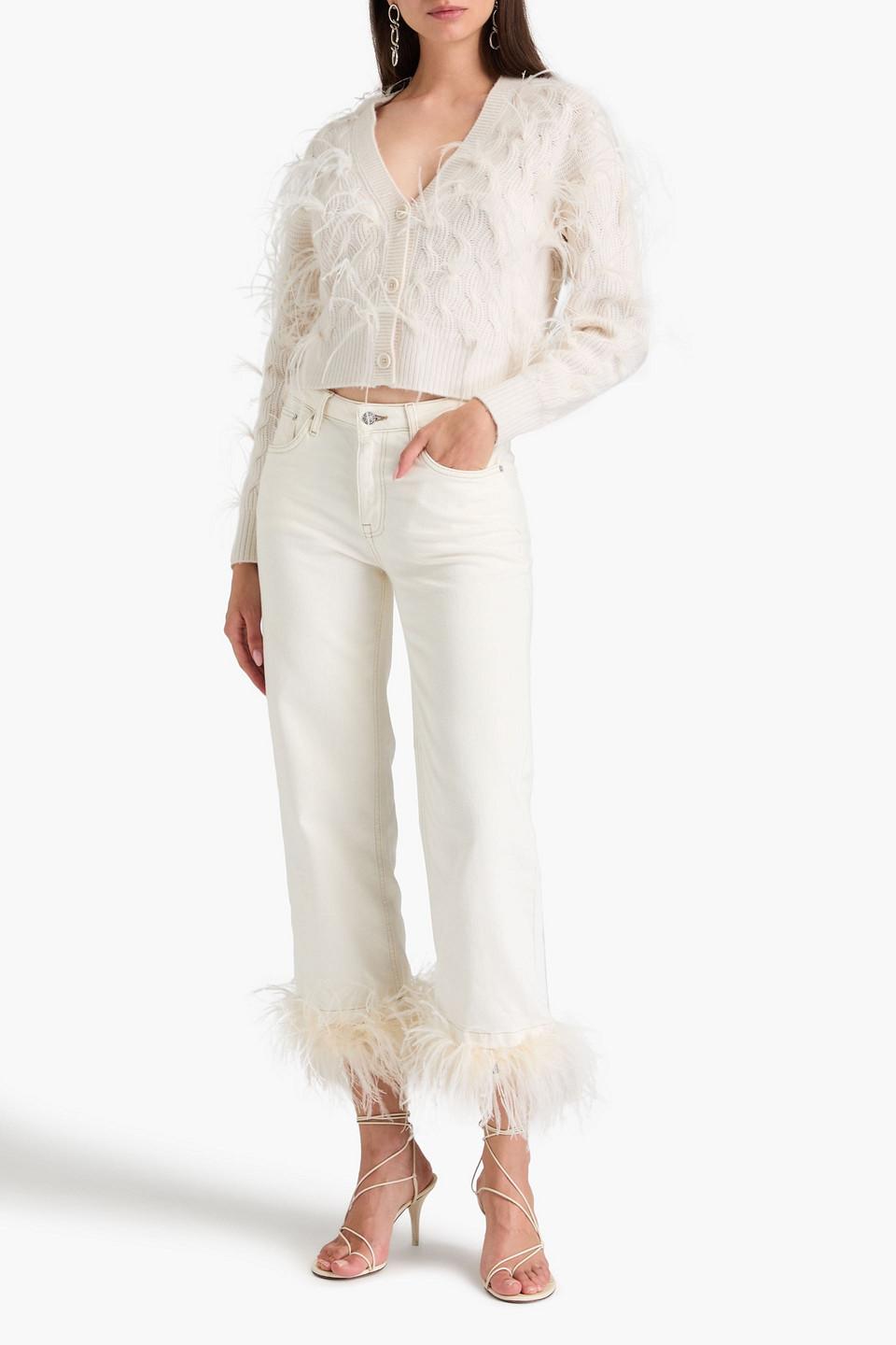 Jude cropped feather-embellished high-rise wide-leg jeans