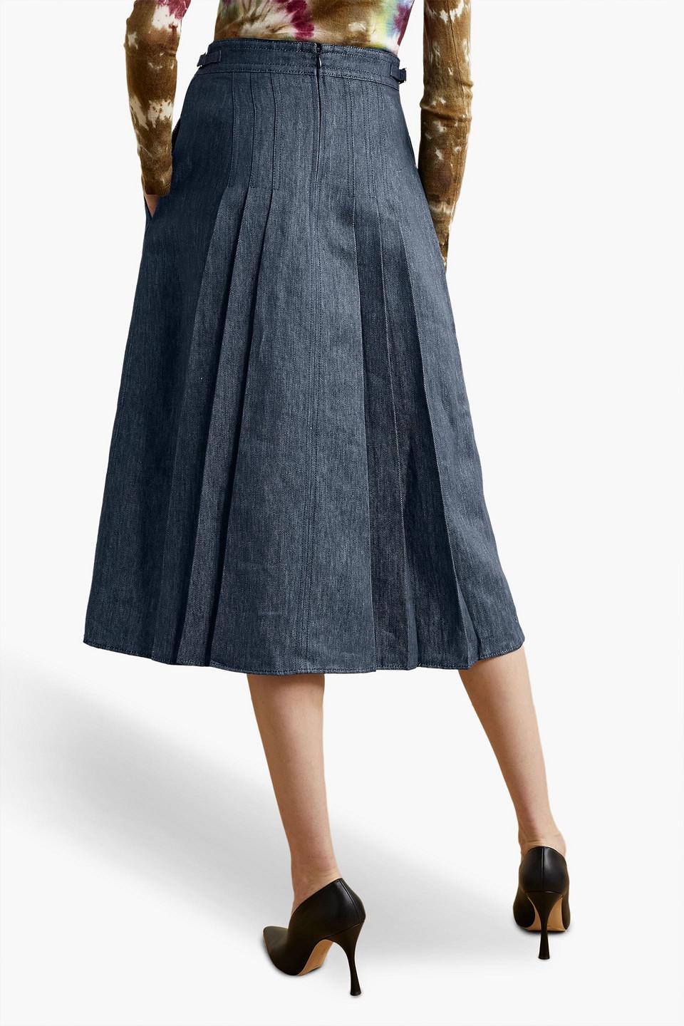 Lerna pleated linen-chambray midi skirt