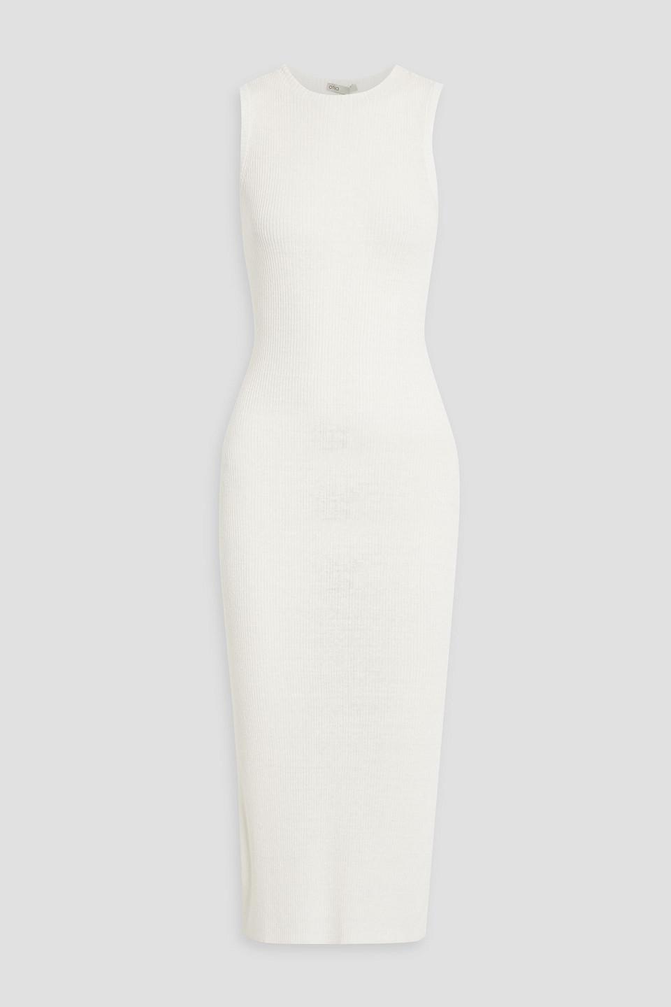 Ribbed linen-blend midi dress