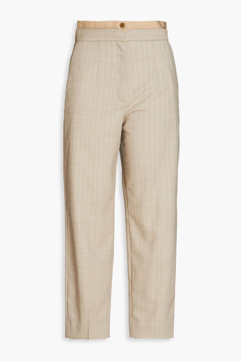 Cropped pinstriped twill tapered pants