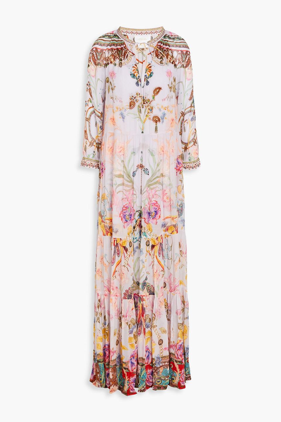 Crystal-embellished printed silk-crepon maxi dress